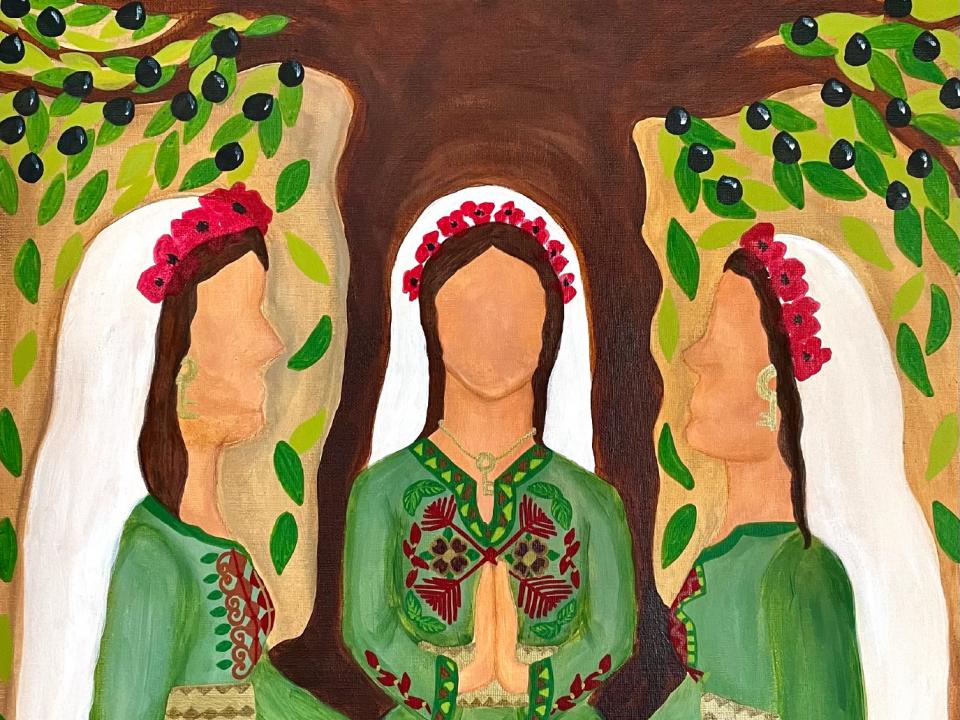 Das Bild von Halima Aziz symbolisiert die Verankerung des palästinensischen Volkes.