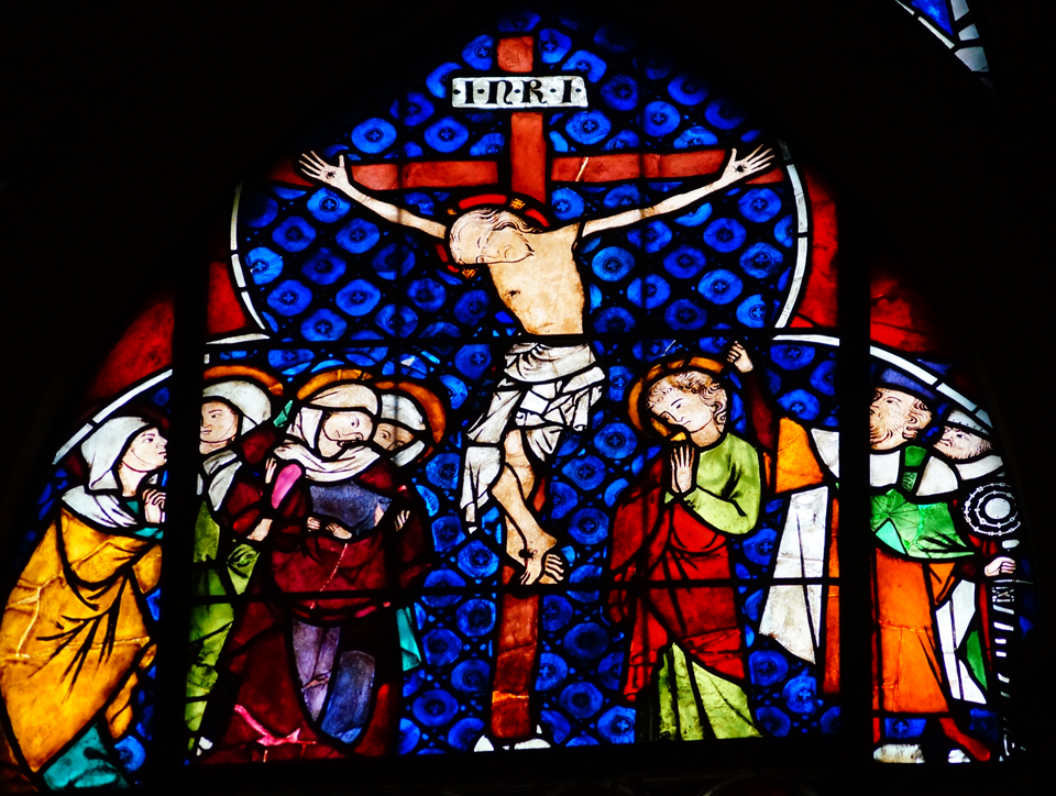 Jesus stirbt am Kreuz (Glasfenster im Strassburger Münster)
