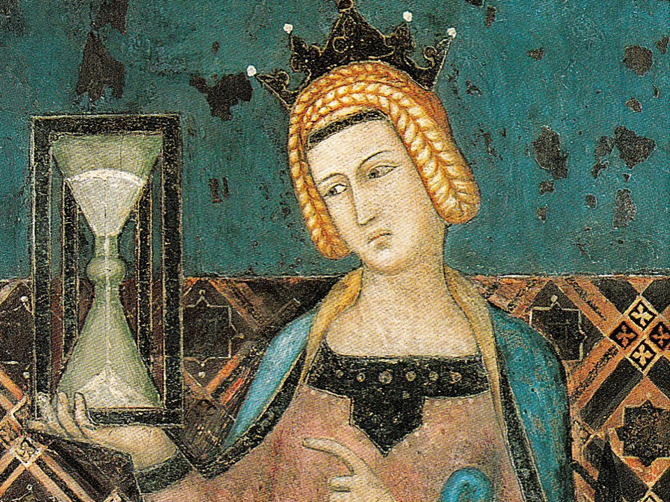 Sanduhr in einem Fresco von Lorenzetti um 1340 