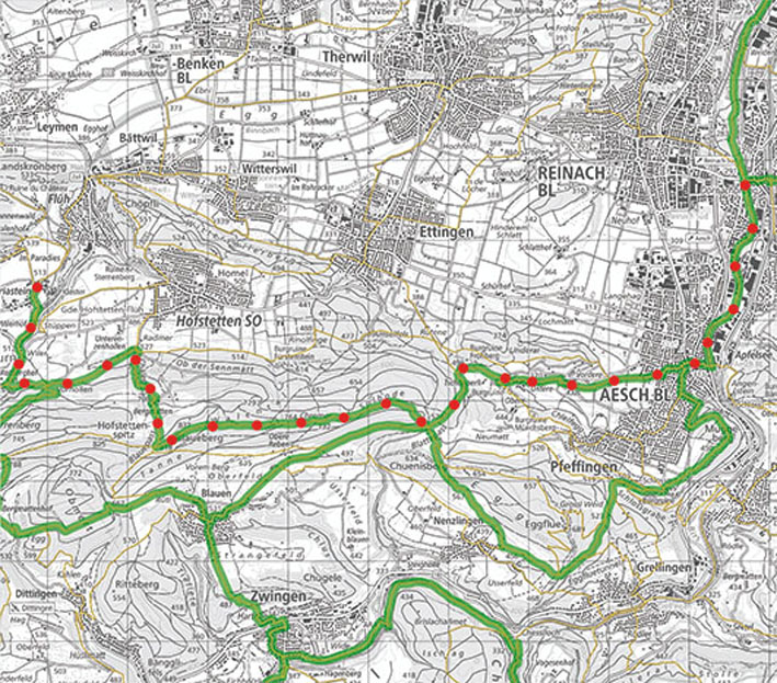 Karte für Route Kloster Mariastein über Blauenpass zum Kloster Dornach