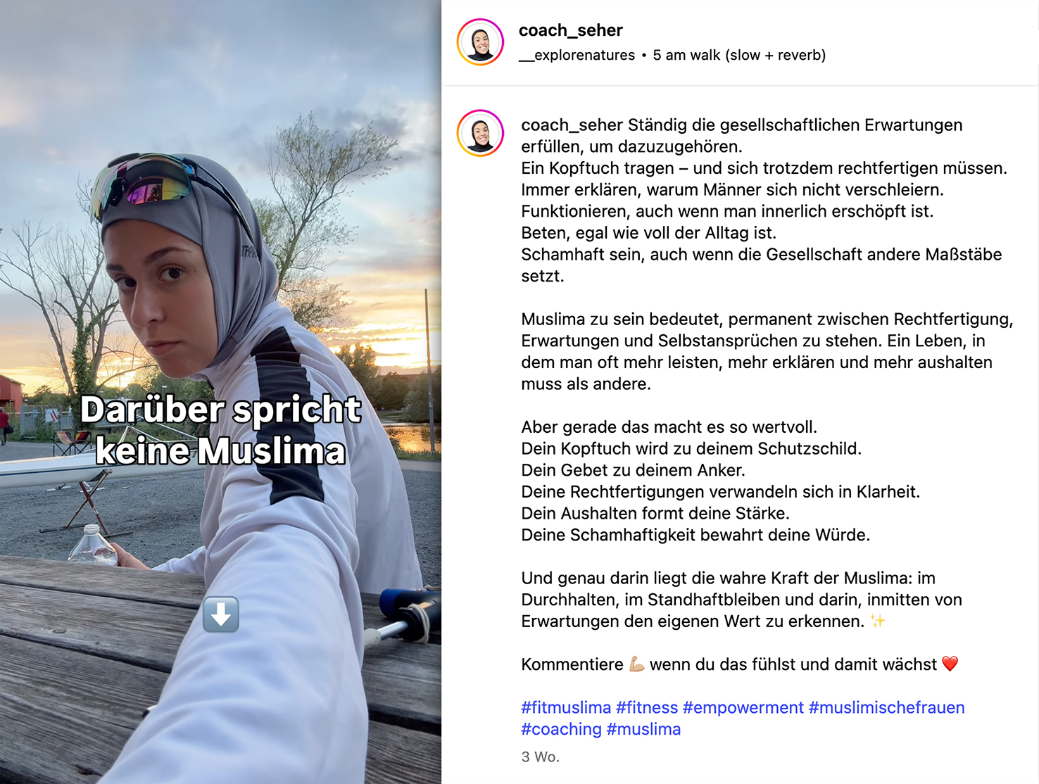 Insta-Post von Muslima Seher Danisman zu Sport und Glaubensvorschriften